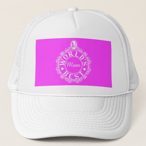 No1 Worlds Best Mum Emblem Classic White on pink Trucker Hat