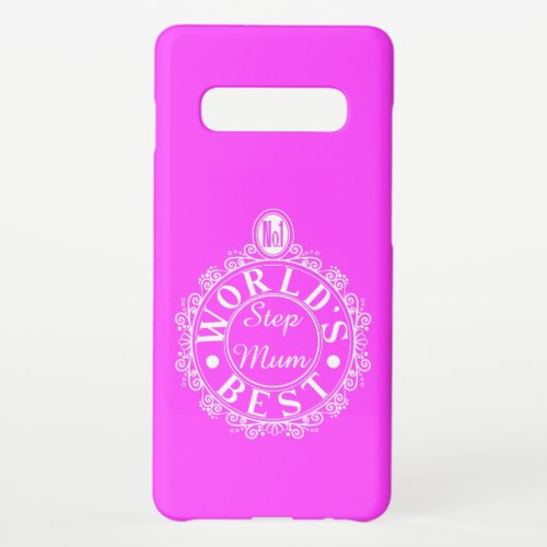 No1 Worlds Best Stepmum Classic White on pink Samsung Galaxy S10 Case