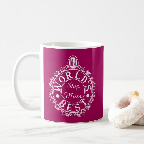 No1 Worlds Best Stepmum Emblem White on Cherry Coffee Mug