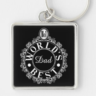No.1 Worlds Best Dad Custom Typography White Print Keychain