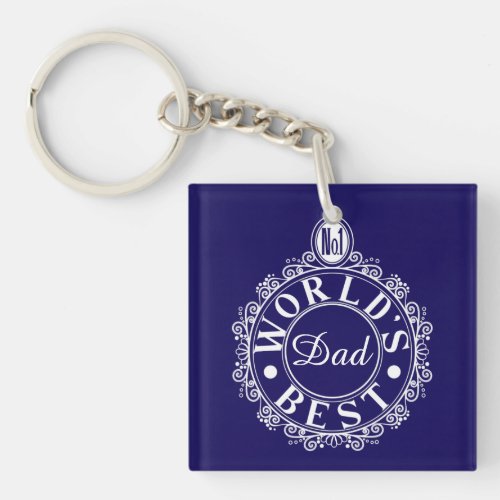 No1 Worlds Best Dad Custom White Print on navy Keychain