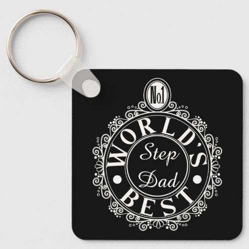 No1 Worlds Best Step Dad Custom White Typography Keychain