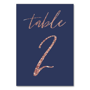 No, 2 - Glam Glitter Rose Gold and Blue Wedding Table Number