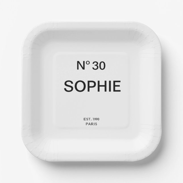 No 30 French Chic 30th Birthday Party Paper Plates (Front)