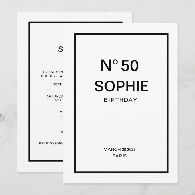 No 50 French Chic 50th Birthday Party Invitation (Front/Back)