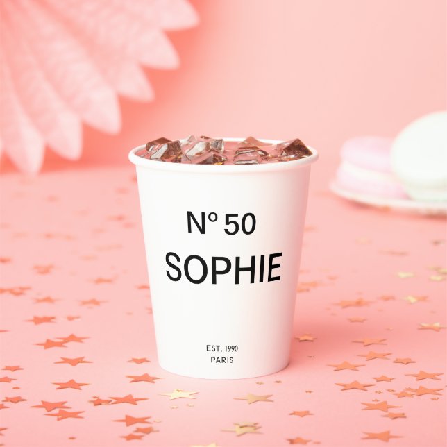 No 50 French Chic 50th Birthday Party Paper Cups (Insitu)