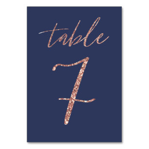 No. 7 - Glam Glitter Rose Gold and Blue Wedding Table Number