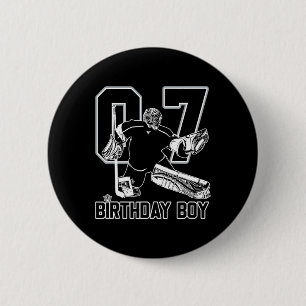 No. 7 Ice Hockey Goalie Happy 7th Birthday Boy Button
