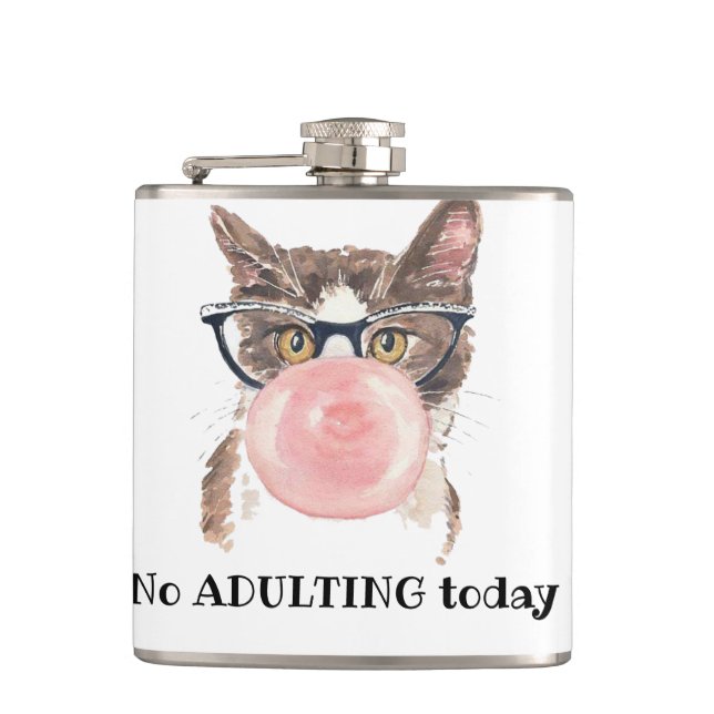 No Adulting Today Funny Cat Flask (Front)