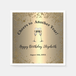 No Age Elegant Cheers Gold Birthday Napkins