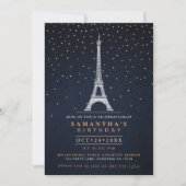 NO AGE Modern Navy Blue & Copper Paris Birthday Invitation (Front)