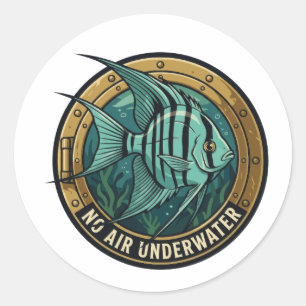 No Air Underwater Angelfish Porthole Classic Round Sticker