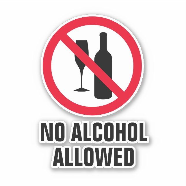 No alcohol allowed wine glass & bottle silhouette sticker (Front)