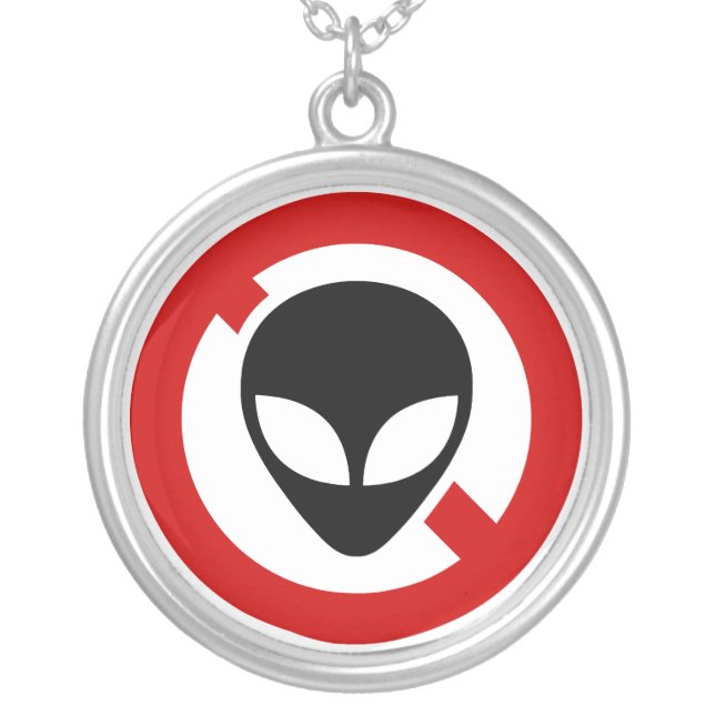 NO ALIENS SILVER PLATED NECKLACE (Front)