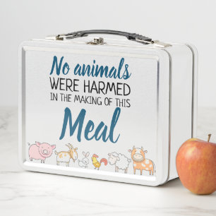 No animals were harmed vegan with cute animals metal lunch box