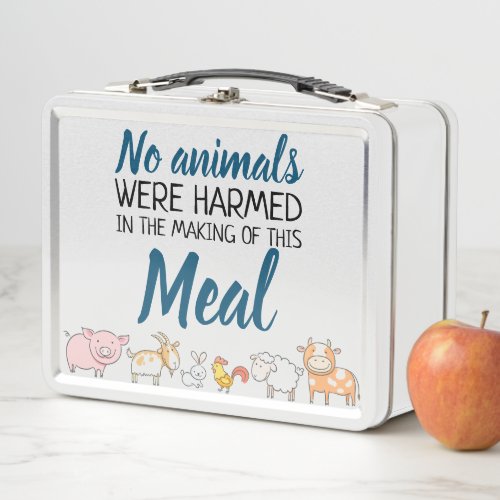 No animals were harmed vegan with cute animals metal lunch box