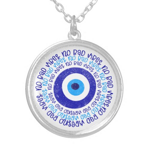 No Bad Vibes Evil Eye Protection Against envy Silver Plated Necklace