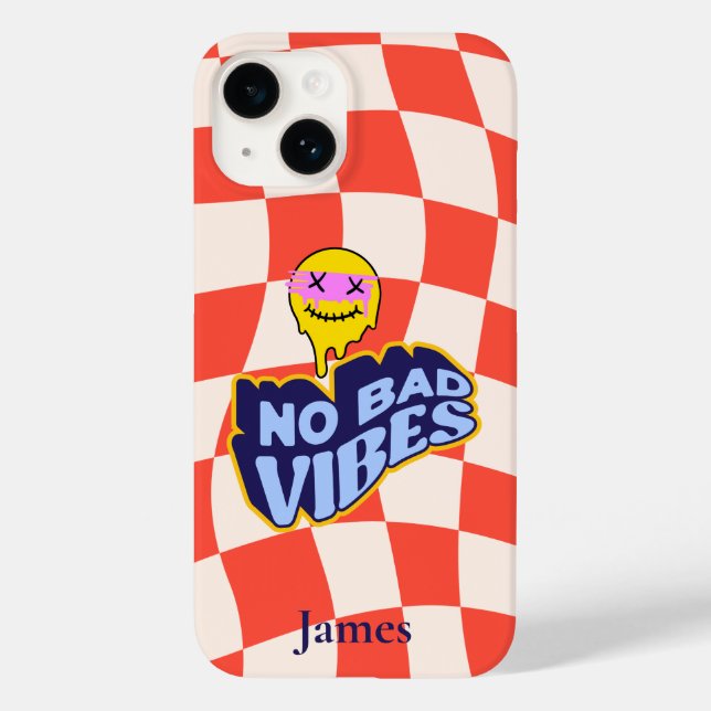 No bad vibes Melting emoji Checkered Case-Mate iPhone Case (Back)