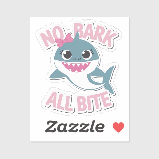 No bark all bite shark girly coquette bow  sticker (Sheet)