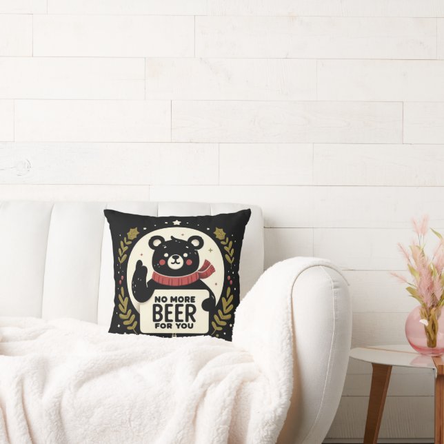 No beer for you Christmas Bear Throw Pillow (Couch)