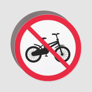 No Bicycle Prohibited Red Circle Sign   Car Magnet