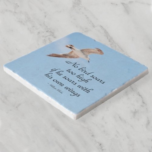 No Bird Soars Too High Seagull in Flight Blue Trivet