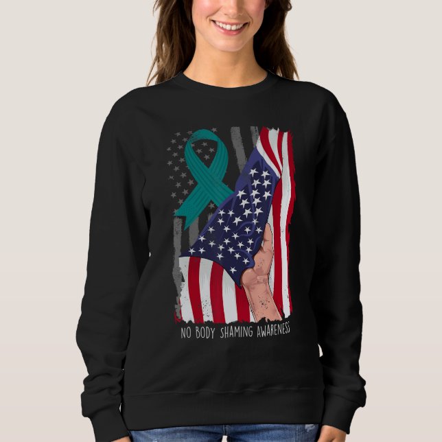No Body Shaming Shirt Awareness American Flag Teal (Front)