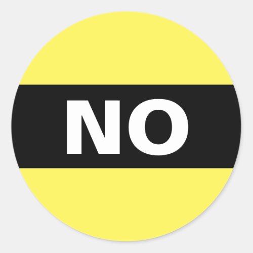 No Bold Simple Clear Black and White  Classic Round Sticker