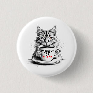 No Caffeine No Mercy Cat Coffee Lover  Button