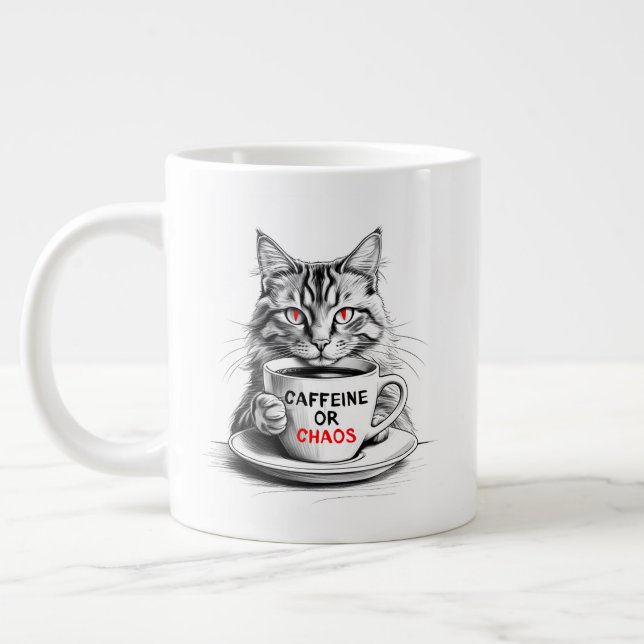 No Caffeine No Mercy Cat Coffee Lover  Giant Coffee Mug (Left)