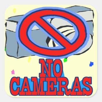 No Cameras Sign Square Sticker by figstreetstudio at Zazzle