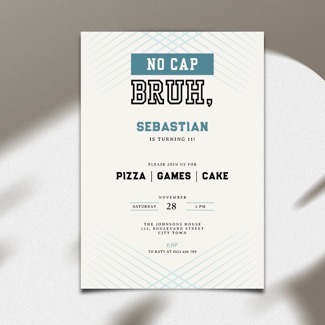 No Cap Bruh 11th Birthday Pizza Games Cake  Invitation (Creator Uploaded)