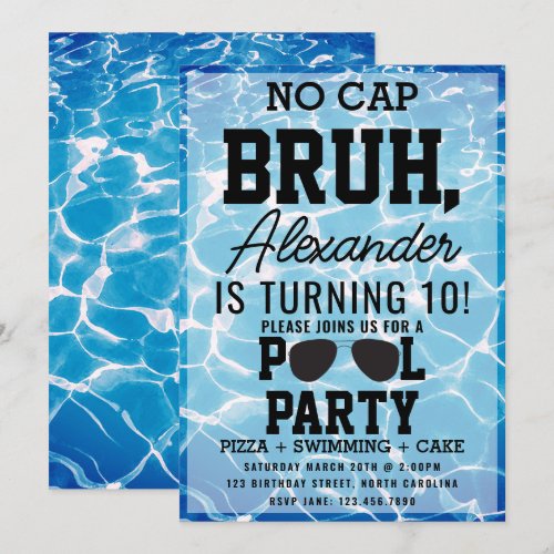 No Cap Bruh Boy Teenager Birthday Pizza Pool Party