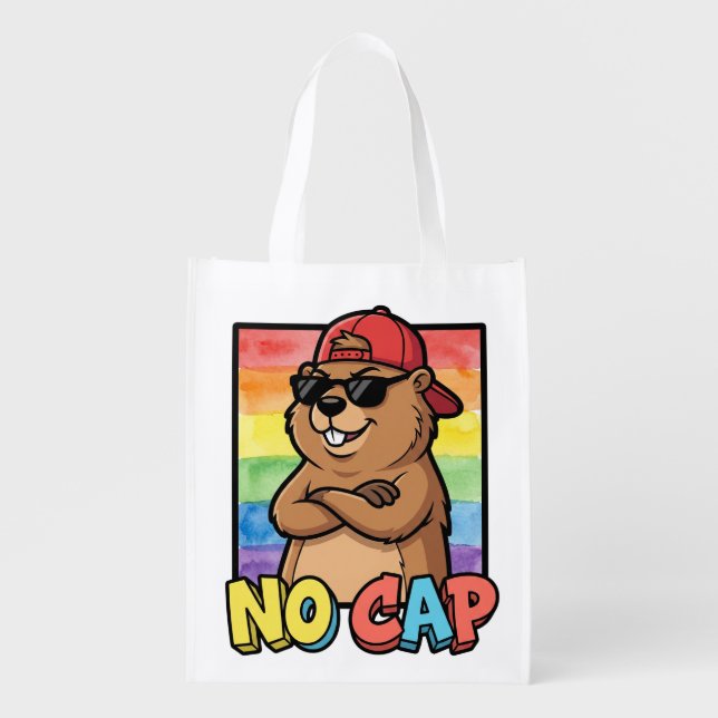 No Cap Capybara – Funny Capybara Meme Streetwear  Grocery Bag (Front)