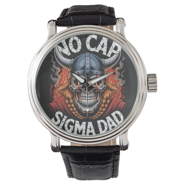 No Cap Sigma Dad Viking Skull Tee for Fathers Watch (Front)