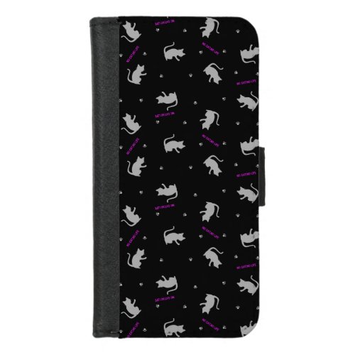 NO CAT NO LIFE black　  iPhone 87 Wallet Case