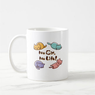 No Cat No Life! / Cute Loose Cat Illustration with Coffee Mug