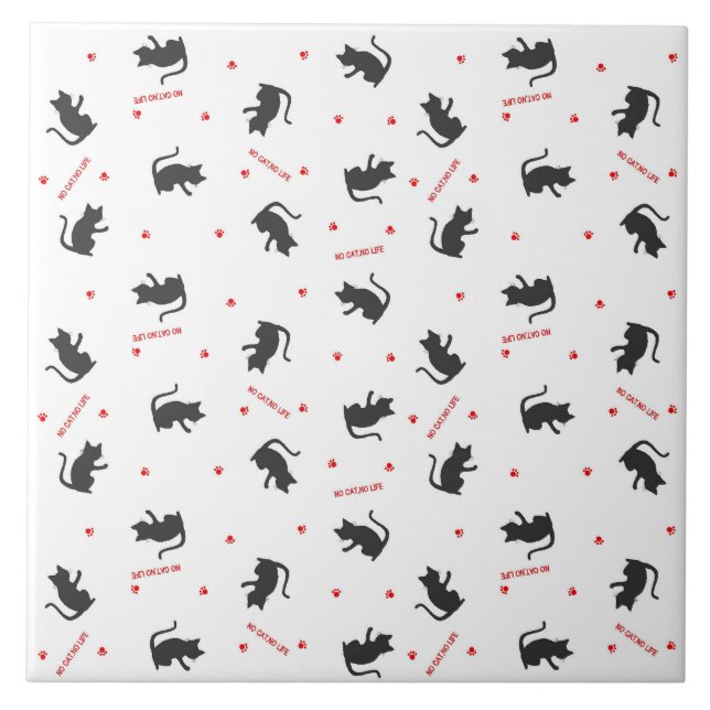 NO CAT, NO LIFE White Ceramic Tile (Front)