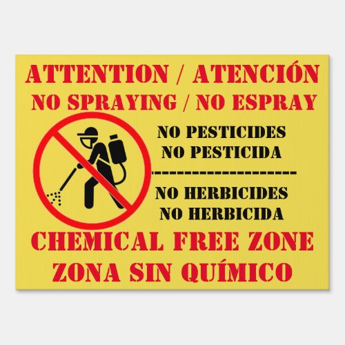 No Chemical  Pesticide Yard Sign Spanish English