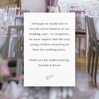 No Children Wedding or Reception Wording Enclosure Card
