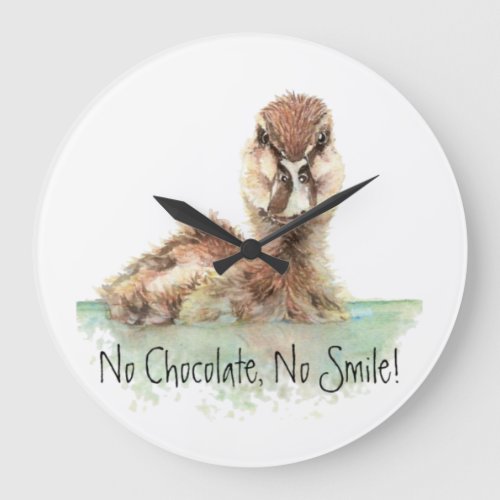 No Chocolate No Smile Funny Watercolor Duck Large Clock