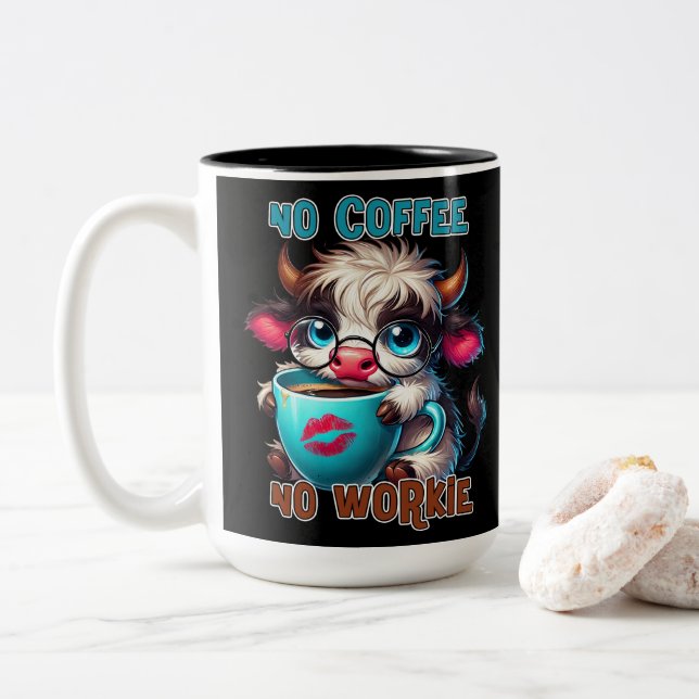 No Coffee No Workie  Two-Tone Coffee Mug (With Donut)
