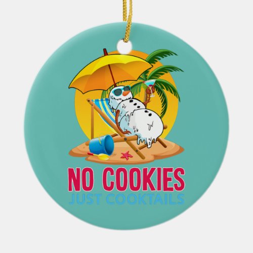 No Cookies Just Cocktails Hawaiian Snowman Ceramic Ornament