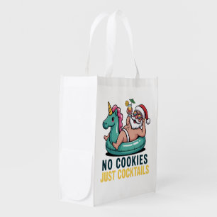 No Cookies Just Cocktails Santa Summer Christmas  Grocery Bag