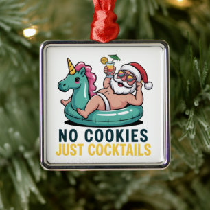 No Cookies Just Cocktails Santa Summer Christmas Metal Ornament