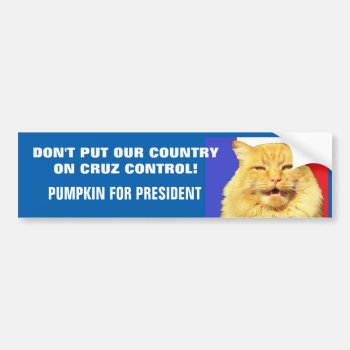 No Cruz Control -  Pumpkin For President 16 Bumper Sticker by talkingbumpers at Zazzle