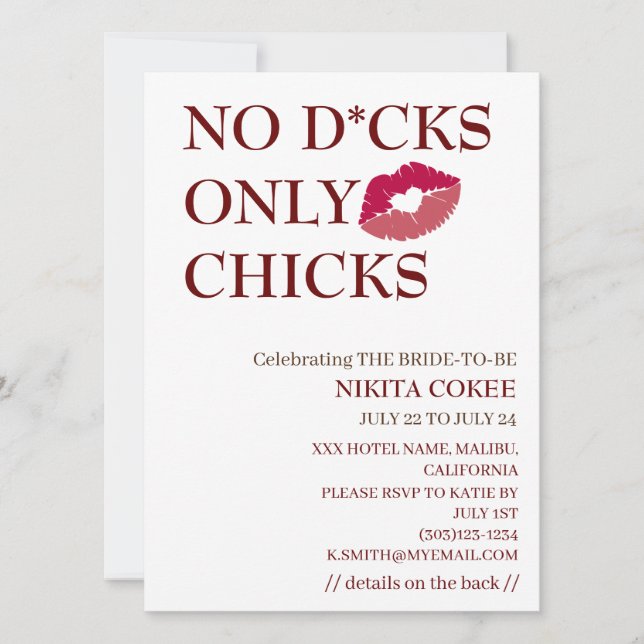 No D*cks Only Chicks Bachelorette Weekend Rustic  Invitation (Front)