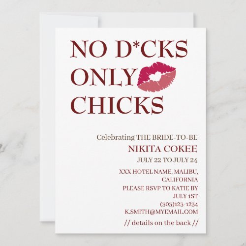 No Dcks Only Chicks Bachelorette Weekend Rustic  Invitation