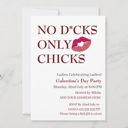 No Dcks Only Chicks Galentines Day Ladies Night  Invitation