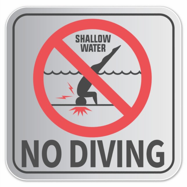 No Diving Shallow Water Sign Sticker (Front)